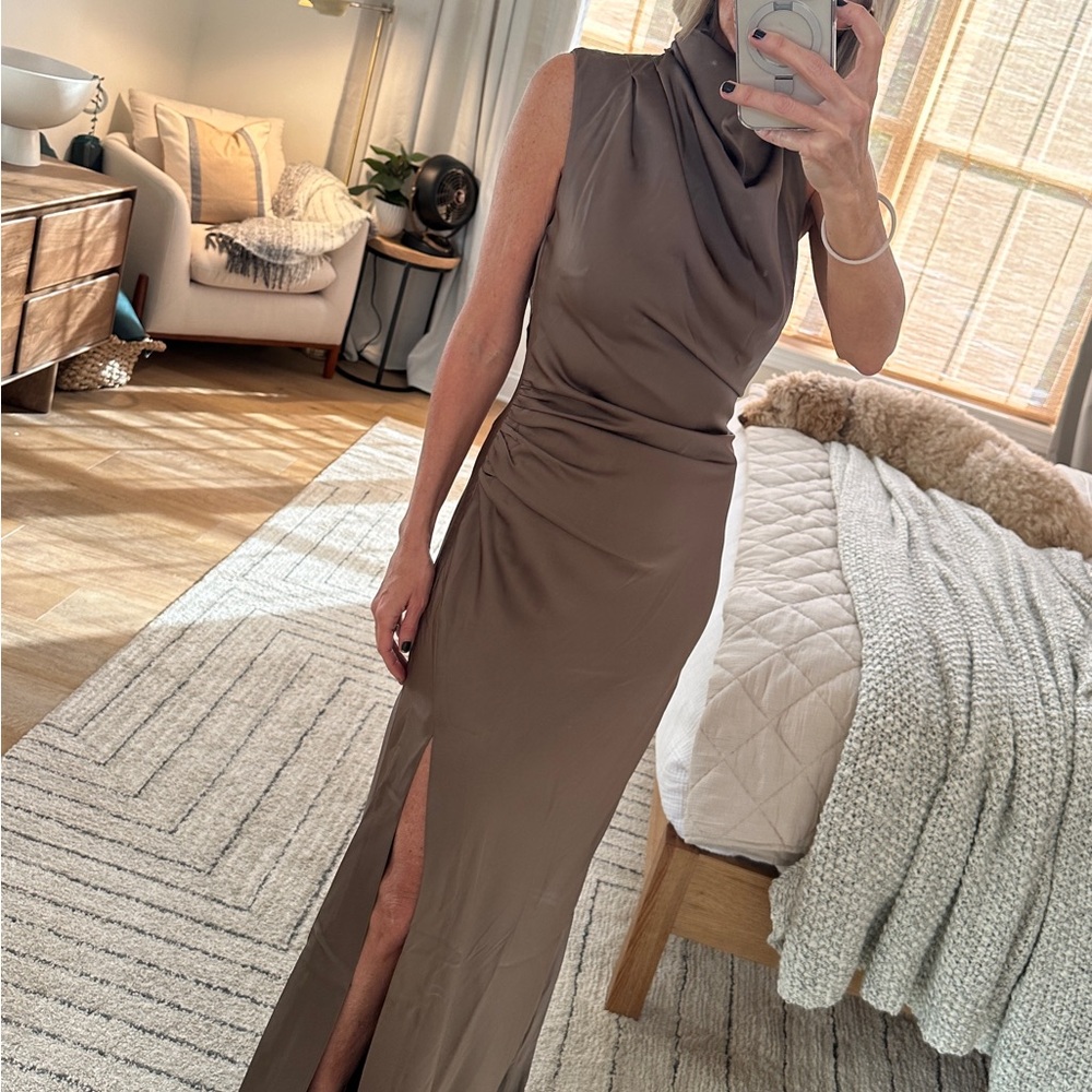 MISHA Constantina Satin Gown in Iron Grey. xs. Never worn